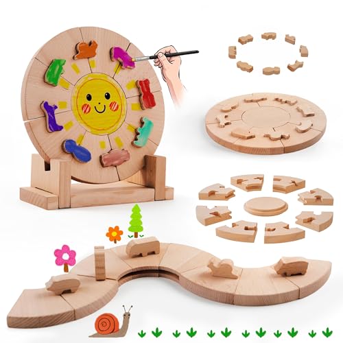 Edyfico TYP101, 2 in 1 verdickte Holzpuzzle Bausteine, STEM Montessori Spielzeug, DIY Malerei Kreative Bauklötze stapelbares Design, Premium Buchenholz Puzzle mit ständ, Vorschulspielzeug für 3+ Jahre von Edyfico