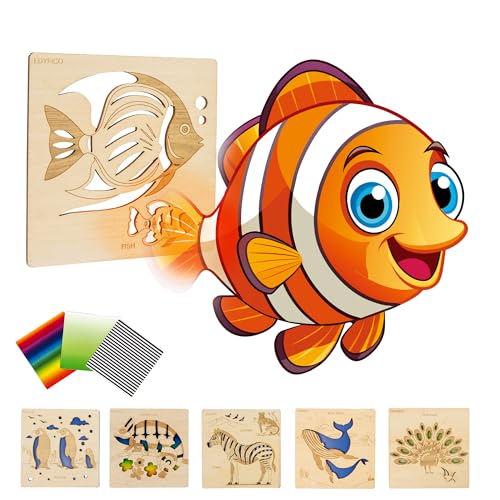 Edyfico TMY102,Montessori Spielzeug 2 3 Jahre,Holzspielzeug Kinderspielzeug FüR Farb-& Formenerkennung,DIY Obst Thema Memory Ab 2 Jahre,Offenes Lernspiel FüR Kreative Spielen (Tier) von Edyfico