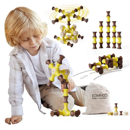 Edyfico TZJ201, Bausteine für Kinder, 61 Stück Holzbausteine Montessori Spielzeug ab 2 Jahre, Schwenkbar Stacking Holzspielzeug, Lernspielzeug mit Canvas Bag, Ideal für Vorschulkinder Haus Schule Spaß Edyfico TZJ201, Bausteine für Kinder, 61 Stück Holzbausteine Montessori Spielzeug ab 2 Jahre, Schwenkbar Stacking Holzspielzeug, Lernspielzeug mit Canvas Bag, Ideal für Vorschulkinder Haus Schule Spaß von Edyfico
