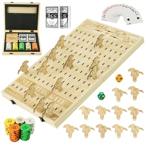 Faltbares Pferderennen-Brettspiel, Familien-Würfelspiel mit Massivholzbrett, 12 Pferde, 2 Poker, 100 Chips, Faires Pferderennspiel, Einfache Aufbewahrung, Partys, Familienabende, Geschenke, Edyfico von Edyfico