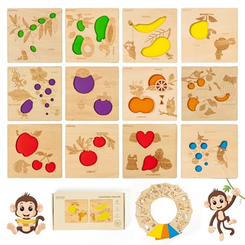 Edyfico TMY102,Montessori Spielzeug 2 3 Jahre,Holzspielzeug Kinderspielzeug FüR Farb-& Formenerkennung,DIY Obst Thema Memory Ab 2 Jahre,Offenes Lernspiel FüR Kreative Spielen,Osterbasteln mit Kindern von Edyfico