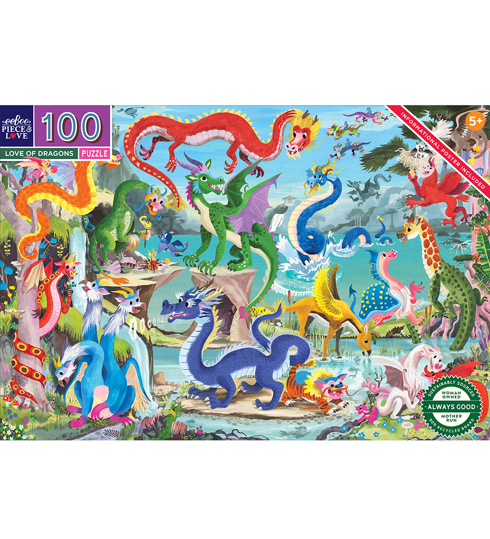 Eeboo Puzzlespiel - 100 Teile - Welt der Drachen - Eeboo - One Size - Puzzlespiele von Eeboo