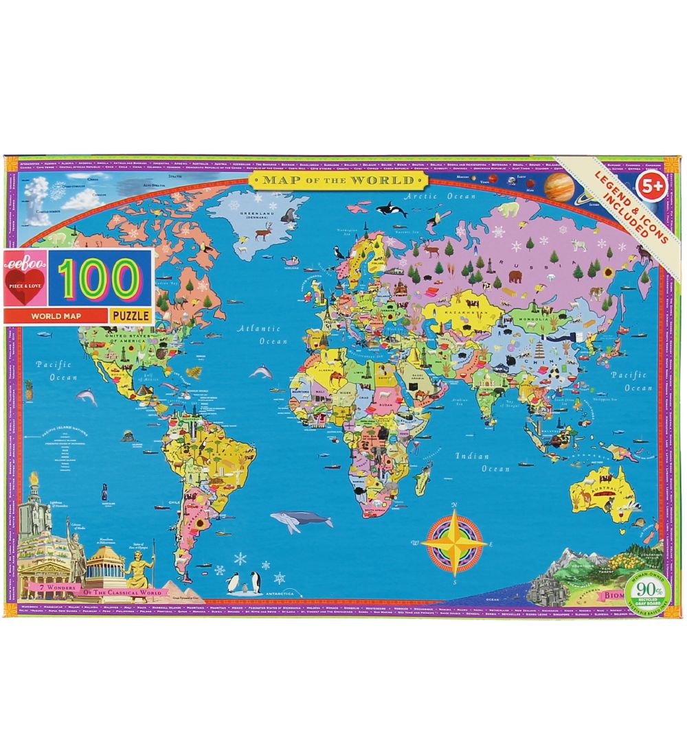 Eeboo Puzzlespiel - 100 Teile - Weltkarte - Eeboo - One Size - Puzzlespiele von Eeboo