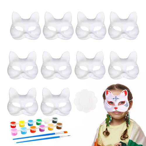 Eelogoo Fuchs Maske Weiß Weiße Katzenmaske DIY Halbgesichtsmasken Handbemalte Maske Unbemalt Einfache Fuchsmaske Für Maskerade Cosplay-Party von Eelogoo