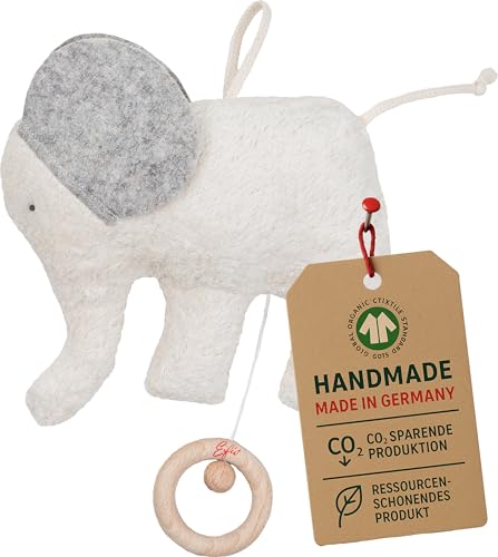 Efie Bio-Spieluhr Elefant – handgefertigt in Deutschland – 100 % Baumwolle (KBA) – Füllung: Schurwolle (kbT) – Verschiedene Melodien – Babyspielzeug ab Geburt von Efie