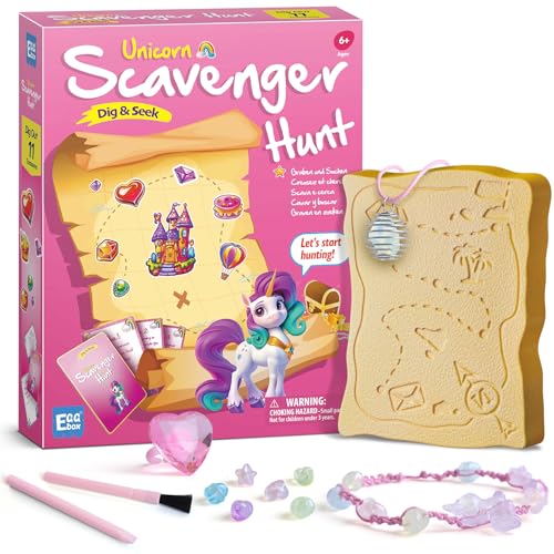 Eggbox Einhorn Schnitzeljagd Edelstein Ausgrabungsset, Ausgraben Einhorn und Charms für Kinder, DIY Halskette & Ringe & Armbänder, Mit Schnitzeljagd Schatzsuche Spiel von Eggbox