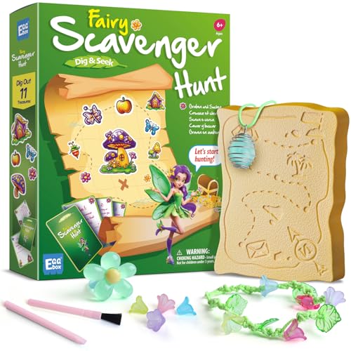 Eggbox Feen-Schnitzeljagd Edelstein-Ausgrabungsset, Graben Blumen Flower Charms für Kinder, DIY Halskette & Ringe & Armbänder, Feengeschenke für Mädchen ab 6 7 8, Mit Schnitzeljagd Schatzsuche Spiel von Eggbox