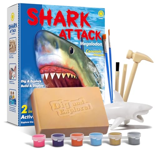 EGGBOX Megalodon Skelett Ausgrabungsset für Kinder – 2-in-1 Dig & Build Kit mit Graffiti-Mammut, Experimente für Kinder ab 6, Fossilien Paleontologie Experimente & Bastelset für Jungen Mädchen von Eggbox