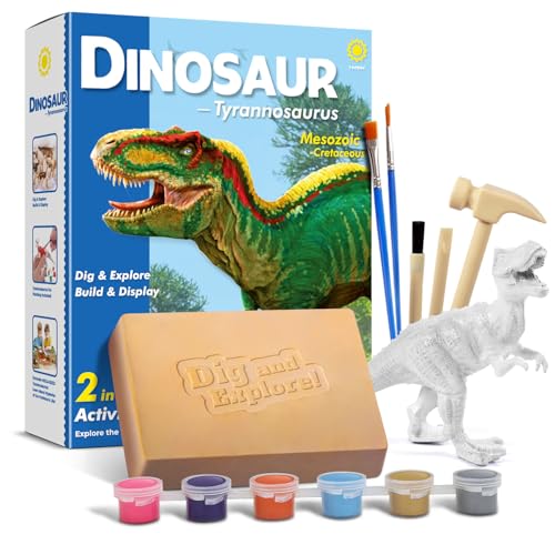 EGGBOX Dinosaurier Skelett Ausgrabungsset für Kinder, 2-in-1 Dino Dig & Malset, Dinosaurier Spielzeug für Kinder ab 6, Fossilien Paleontologie Experimente & Bastelset für Jungen Mädchen von Eggbox