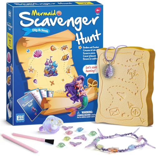 Eggbox Meerjungfrau Schnitzeljagd Edelstein-Ausgrabungsset, Ausgraben Meerjungfrau und Charms für Kinder, DIY Halskette & Ringe & Armbänder, Mit Schnitzeljagd Schatzsuche Spiel, Geschenke Mädchen von Eggbox
