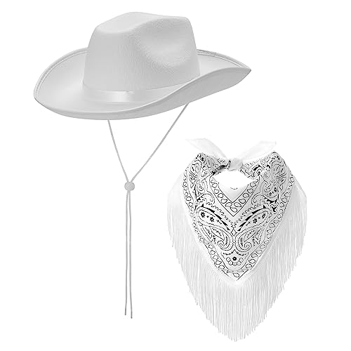 Eghunooye Cowboyhüte für Damen, Strass, breite Krempe, Western-Stil, pelzige Cowgirl-Hüte, Geburtstagsparty-Zubehör (weiß, 2 Stück) von Eghunooye