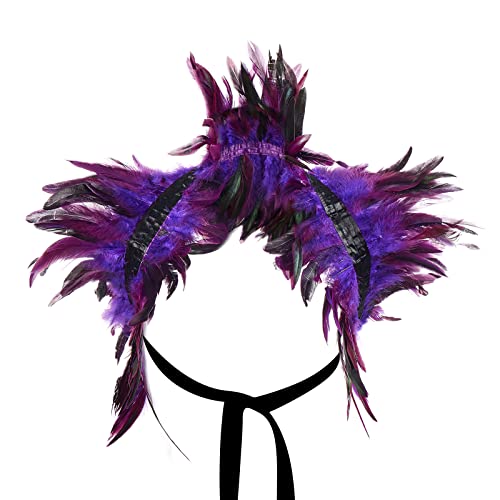 Eghunooye Damen Umhang mit natürlichen Federn Gothic Schalkragen Federumhang Halloween Maleficent-Kostüme (lila Einheitsgröße) Violett (1) von Eghunooye