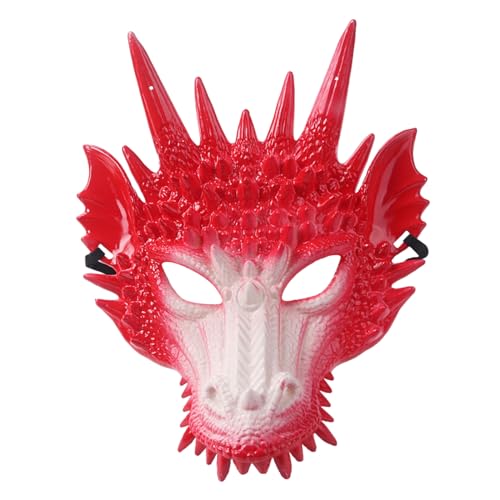 Eghunooye Drachenmaske Halloween Maskerade Masken Halbgesicht Cosplay Kostüm Erwachsene Halloween Cosplay Prop (Rot, Einheitsgröße) von Eghunooye