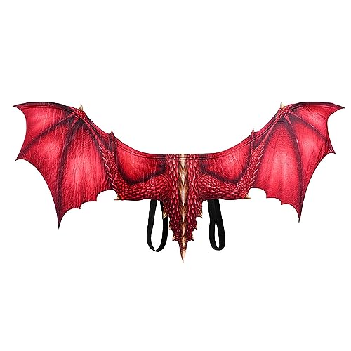 Eghunooye Erwachsene Drachenflügel Halloween Drachen Kostüm Vlies Drachenflügel Dress Up Flügel Zubehör Drachen Kostüm (Rot, Einheitsgröße) von Eghunooye