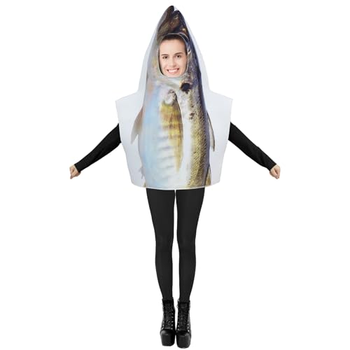 Eghunooye Fischkostüm für Erwachsene, zum Reinschlüpfen, Halloween, einzelnes lustiges Meerestier-Cosplay-Outfit für Damen und Herren (mehrfarbig, Einheitsgröße) von Eghunooye