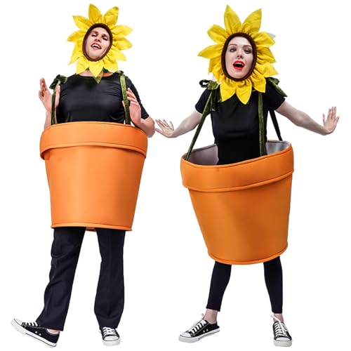 Eghunooye Halloween Blumentopf Kostüm für Erwachsene Cosplay Damen Sonnenblume Kostüm mit Kopfbedeckung für Garten Mottoparty (Auburn, Einheitsgröße) von Eghunooye