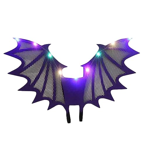 Eghunooye Halloween Fledermausflügel Kostüm LED Spinnenflügel Lichter Vampir Halloween Kostüm Party Cosplay Kostüm Zubehör (Lila Fledermaus, 32 cm x 42 cm) von Eghunooye