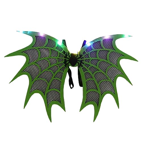 Eghunooye Halloween Fledermausflügel Kostüm LED Spinnenflügel Lichter Vampir Halloween Kostüm Party Cosplay Kostüm Zubehör (grüne Spinne, 32 cm x 42 cm) von Eghunooye