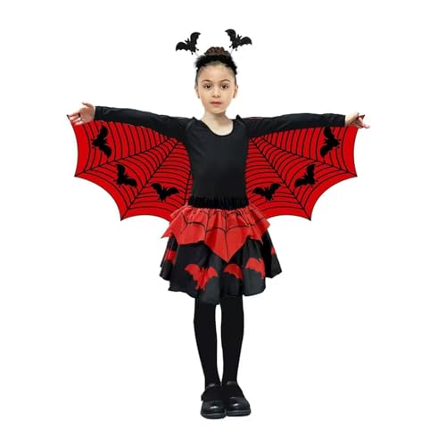 Eghunooye Halloween-Tierkostüm für Mädchen, Marienkäfer-Schal, Flügel, Rock, Stirnband und Zauberstab, 4-teiliges Outfit (mehrfarbig, Einheitsgröße) von Eghunooye