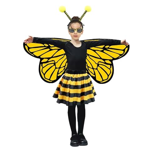 Eghunooye Halloween-Tierkostüm für Mädchen, Marienkäfer-Schal, Flügel, Rock + Stirnband + Zauberstab, 4-teiliges Outfit (Schwarz, Einheitsgröße) von Eghunooye