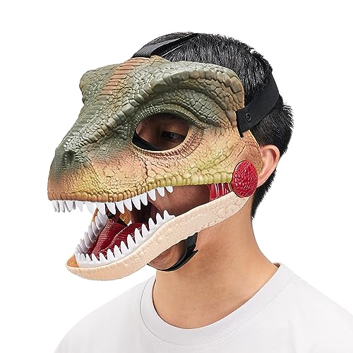 Eghunooye Lustige Dinosaurier-Maske, Dino-Maske, beweglicher Kiefer, Halloween-Maske, Dinosaurier-Kopf-Gesichtsmaske, beweglicher Mund, Party, Cosplay, Requisiten (Velociraptor, Einheitsgröße) von Eghunooye