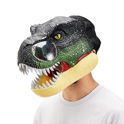 Eghunooye Lustige Dinosaurier Maske Dino Maske Beweglicher Kiefer Halloween Maske Dinosaurier Kopf Gesichtsmaske Beweglicher Mund Party Cosplay Requisiten (Tyrannosaurus Rex, Einheitsgröße) von Eghunooye