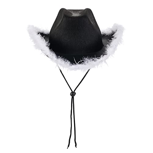 Eghunooye Pinker Cowboyhut mit Feder, flauschige Cowgirl-Hüte für Damen, für Halloween, Weihnachten, Kostüm-Requisiten (13, Einheitsgröße) von Eghunooye