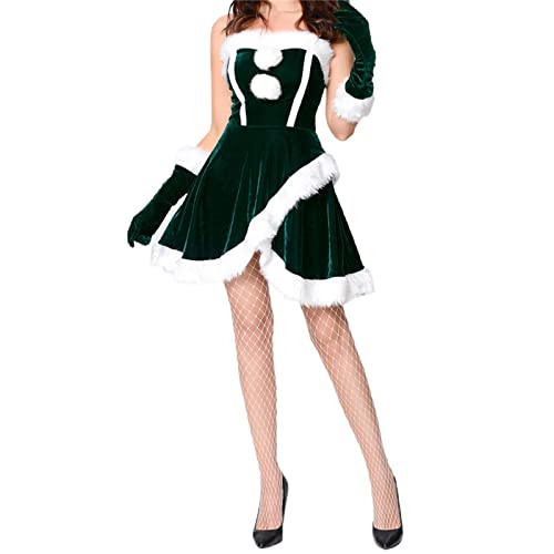 Eghunooye Weihnachtselfenkostüm für Erwachsene, Weihnachtsmann-Helfer-Kostüm mit Hut, Schuhen, Strümpfen, Weihnachtselfenkostüm, Outfit (grünes Kleid, 3 Stück, M) von Eghunooye