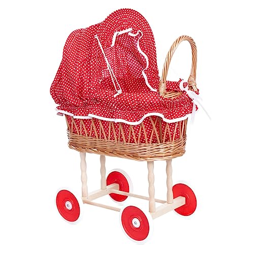 Egmont Toys Puppen Stubenwagen, Puppenwagen, aus Korb, innen rot/weiß gepunktet Maße: 50 x 28 x 58 cm von Egmont