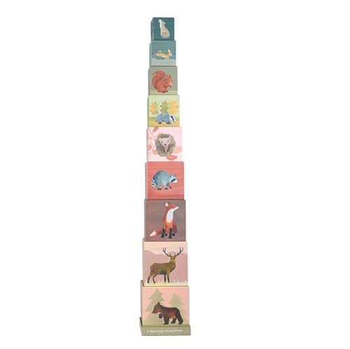 Egmont Toys Spielzeug Pyramiden-Set – 4 Designs zum Stapeln & Zählen (Wald, Musiker, Hasenfamilie, Dinosaurier), 9 Papp‑Blöcke, Lernspielzeug ab 36  Monaten - Zählen Lernen (Waldtiere) von Egmont Toys