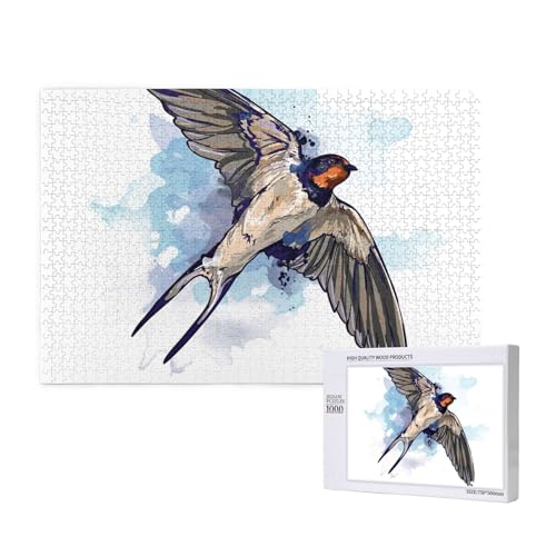 Aquarell Vogel Schwalbe,1000 Teile Holzpuzzle Familienspiel Puzzles für Erwachsene Teenager Heimdekoration von EgoMed