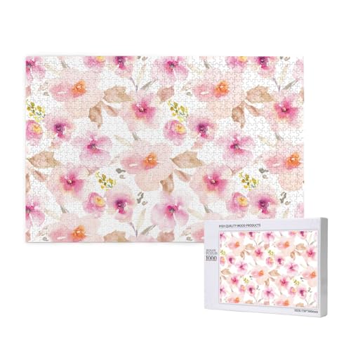 Aquarell rosa und lila Blumen,1000 Teile Holzpuzzle Familienspiel Puzzles für Erwachsene Teenager Heimdekoration von EgoMed