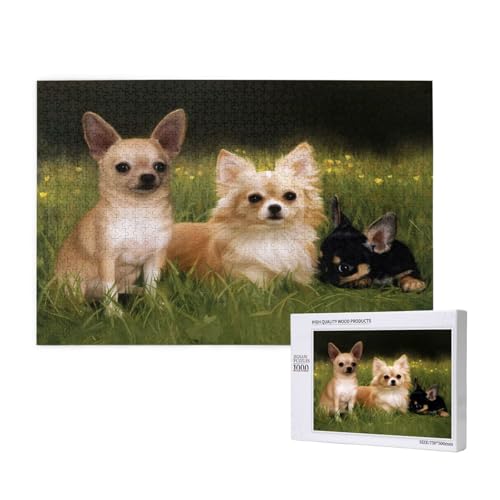 Baby-Chihuahua-Hunde,1000 Teile Holzpuzzle Familienspiel Puzzles für Erwachsene Teenager Heimdekoration von EgoMed