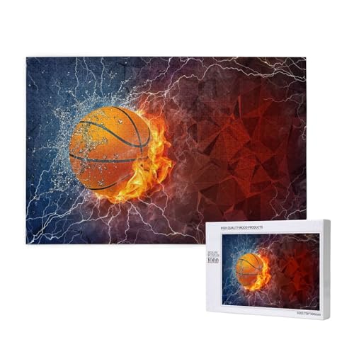 Basketball, Flammen, Und, Wassertropfen,1000 Teile Holzpuzzle Familienspiel Puzzles für Erwachsene Teenager Heimdekoration von EgoMed