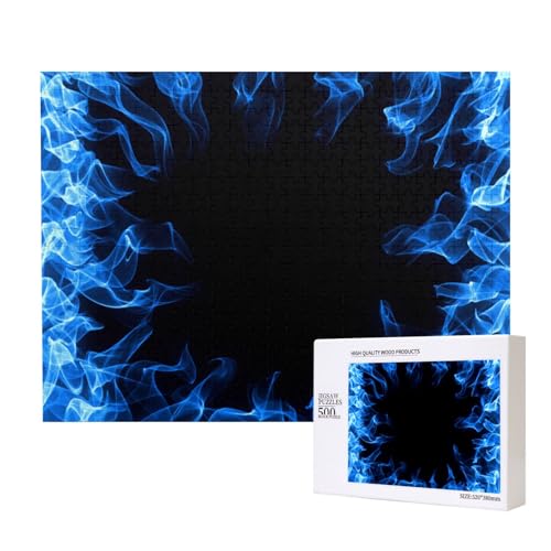 Blaue Flamme umkreist,500 Teile Holzpuzzle Familienspiel Puzzles für Erwachsene Teenager Heimdekoration von EgoMed