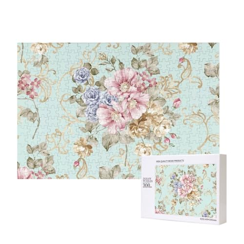 Blume Aquarell Blumen Frühling,300 Teile Holzpuzzle Familienspiel Puzzles für Erwachsene Teenager Heimdekoration von EgoMed