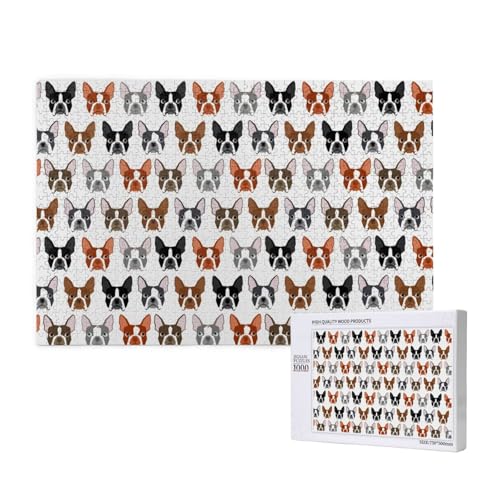 Boston Terrier Boston Hund Haustiere,1000 Teile Holzpuzzle Familienspiel Puzzles für Erwachsene Teenager Heimdekoration von EgoMed
