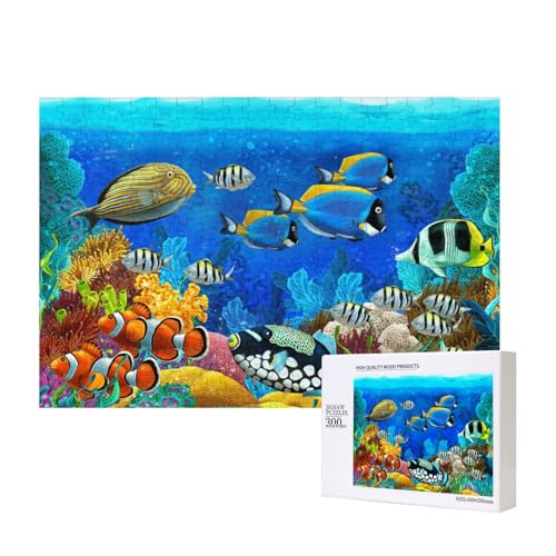 Bunte Tropische Fische Korallen Schwimmen in der Tiefsee Kunst,300 Teile Holzpuzzle Familienspiel Puzzles für Erwachsene Teenager Heimdekoration von EgoMed