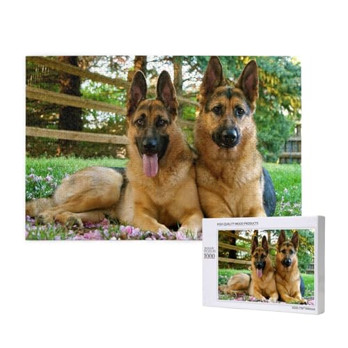 Bunter süßer Deutscher Schäferhund,1000 Teile Holzpuzzle Familienspiel Puzzles für Erwachsene Teenager Heimdekoration von EgoMed