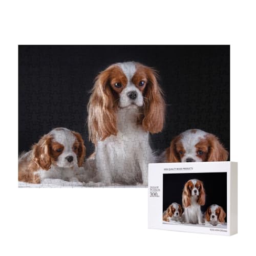 Cavalier King Charles Spaniel Mutter mit Jungen,300 Teile Holzpuzzle Familienspiel Puzzles für Erwachsene Teenager Heimdekoration von EgoMed
