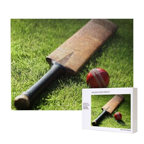 Cricketschläger und Ball,500 Teile Holzpuzzle Familienspiel Puzzles für Erwachsene Teenager Heimdekoration von EgoMed
