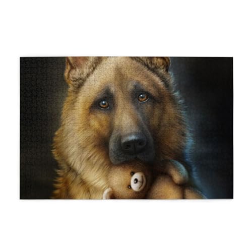 Deutscher Schäferhund mit süßem Spielzeug,1000 Teile Holzpuzzle Familienspiel Puzzles für Erwachsene Teenager Heimdekoration von EgoMed
