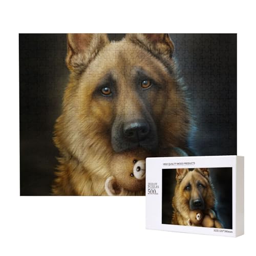Deutscher Schäferhund mit süßem Spielzeug,500 Teile Holzpuzzle Familienspiel Puzzles für Erwachsene Teenager Heimdekoration von EgoMed