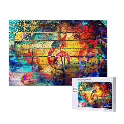 Drucken Musik Note Bunte Holz,1000 Teile Holzpuzzle Familienspiel Puzzles für Erwachsene Teenager Heimdekoration von EgoMed