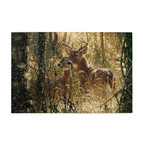 Drucken Natur Wildtier Hirsche,1000 Teile Holzpuzzle Familienspiel Puzzles für Erwachsene Teenager Heimdekoration von EgoMed