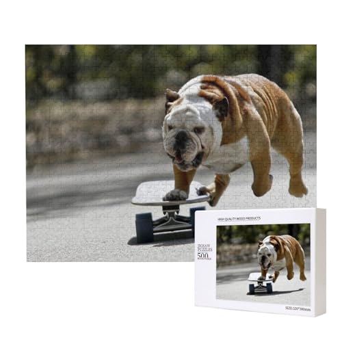 Englische Bulldoggen Bokeh Skateboard Haustiere Englisch,500 Teile Holzpuzzle Familienspiel Puzzles für Erwachsene Teenager Heimdekoration von EgoMed