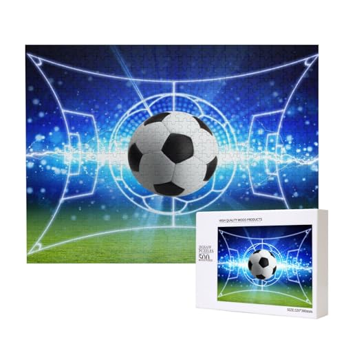 Fußball Ball Glitzer Fußballfeld,500 Teile Holzpuzzle Familienspiel Puzzles für Erwachsene Teenager Heimdekoration von EgoMed