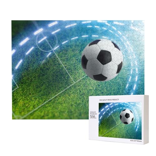 Fußball Sportball Bedruckt,500 Teile Holzpuzzle Familienspiel Puzzles für Erwachsene Teenager Heimdekoration von EgoMed
