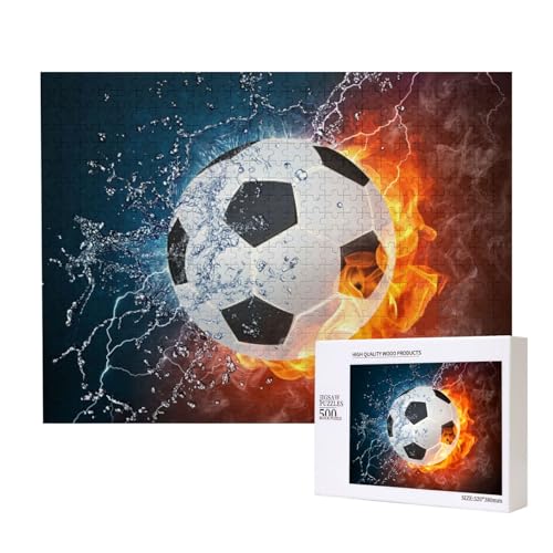Fußball auf Feuer und Wasser,500 Teile Holzpuzzle Familienspiel Puzzles für Erwachsene Teenager Heimdekoration von EgoMed