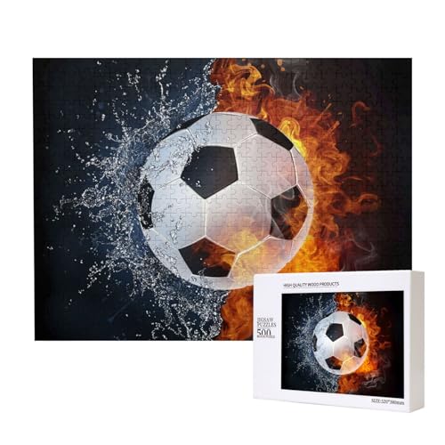 Fußball auf Feuerwasser,500 Teile Holzpuzzle Familienspiel Puzzles für Erwachsene Teenager Heimdekoration von EgoMed
